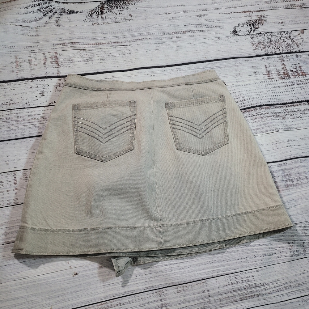 Cache Denim Distressed Vintage Ruffle Wrap Mini Skirt - Picture 6 of 11